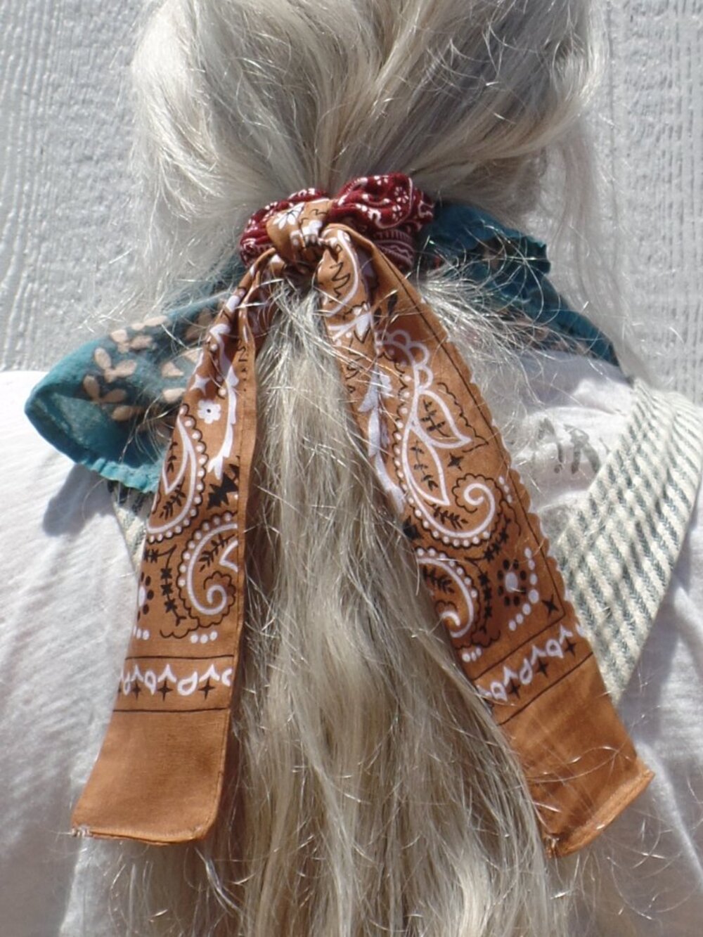 Hand Crafted Bandana Bow HAIR Tie BURGUNDY/TAN